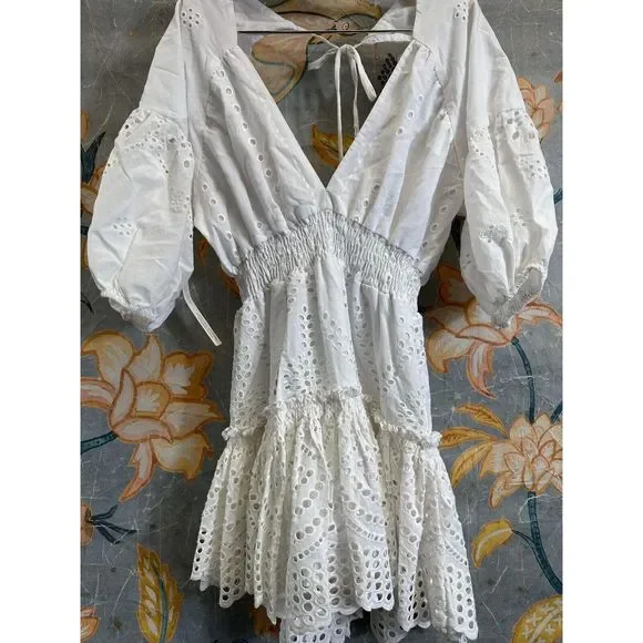 New MISA SEVEN DRESS IN COTTON EYELET MIX Size XS